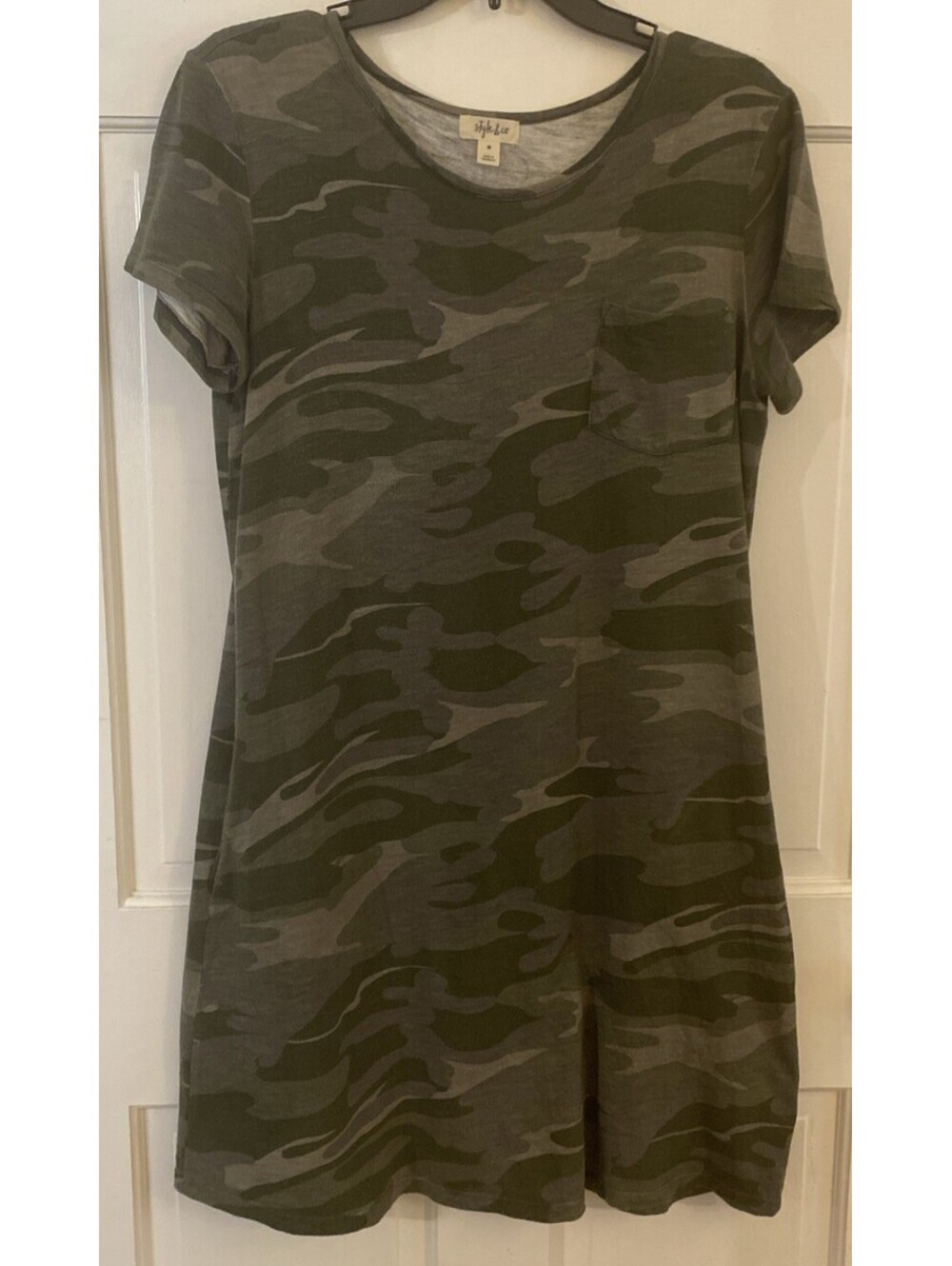 Camo Short Sleeve T Shirt Dress Stretchy Medium 3 Pockets 100% Cotton